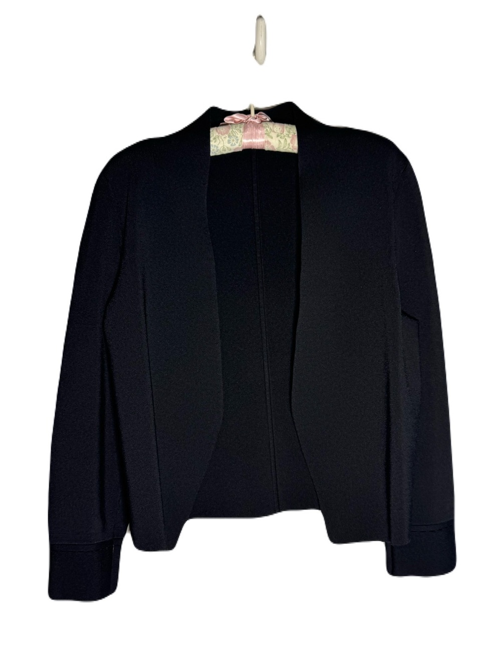 M.M.LaFleur Black Open Front Blazer Structured Shoulder Pads Cuff Detail